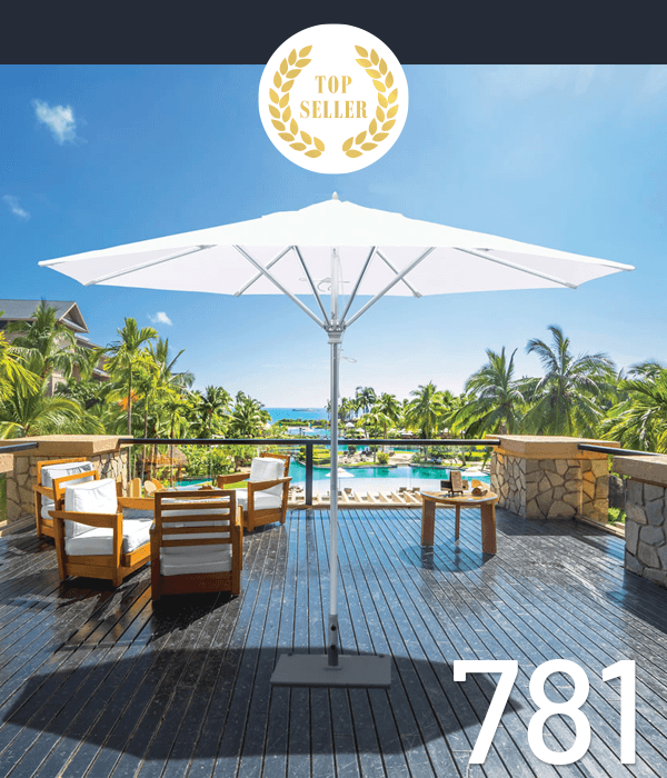 781 Market Umbrella in White with a "top seller" decoration on the image